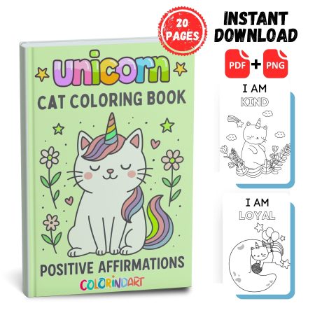 Cat Unicorn Positive Affirmations Coloring Book 1
