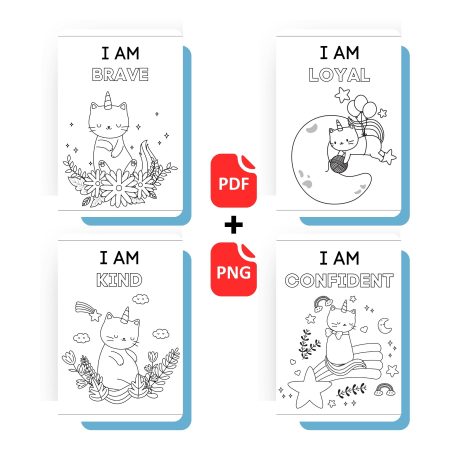 Cat Unicorn Positive Affirmations Coloring Book 2