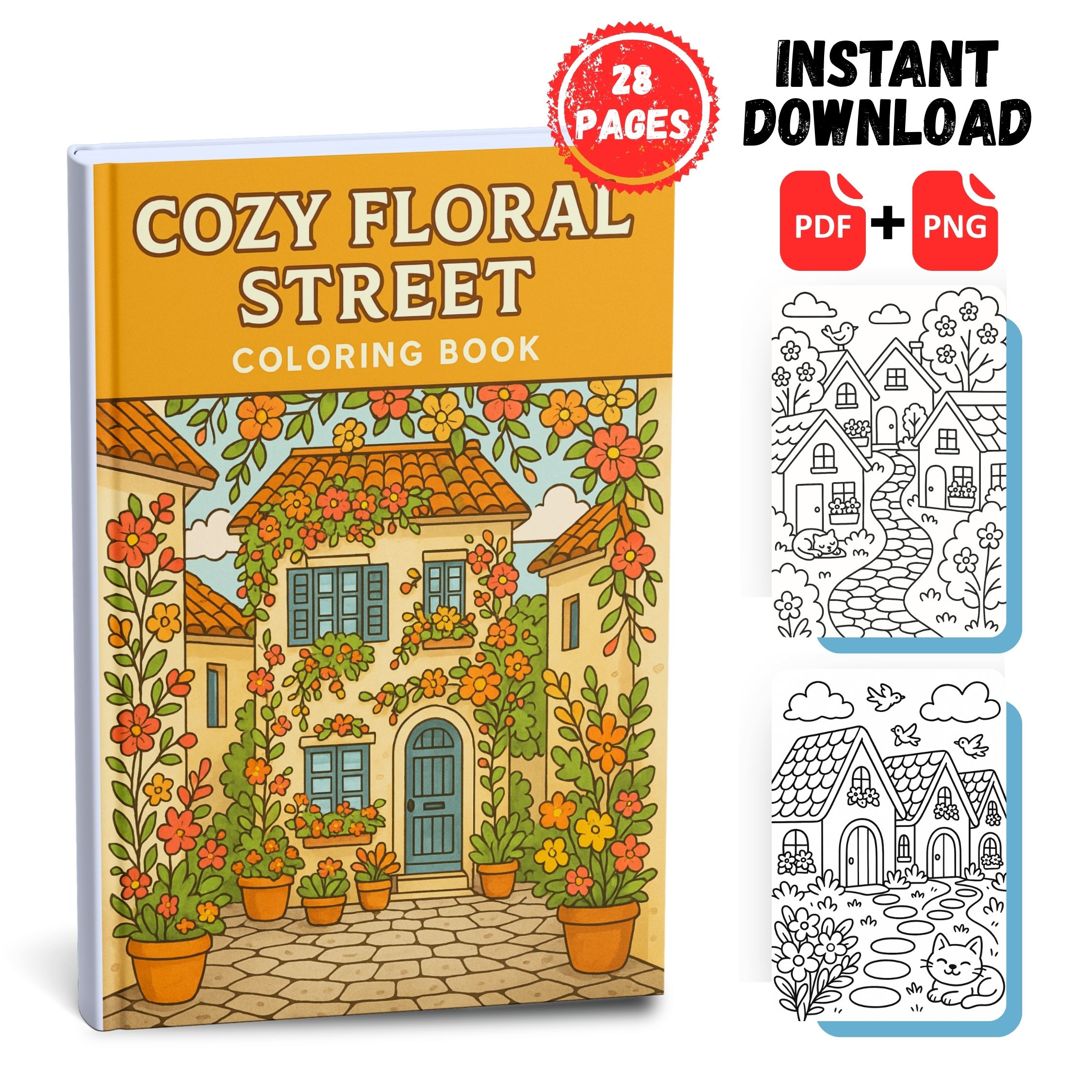 Cozy Floral Street Coloring Book 3