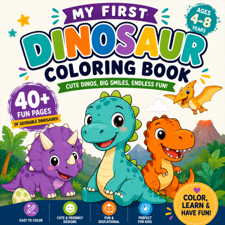 My First Dinosaur Coloring Book for Kids | +40 Fun Pages | Instant Download PDF + SVG