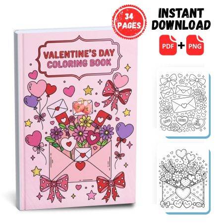 Valentine’s Day Coloring Book for Girls | 34 Cute Love Pages | Hearts & Kawaii Fun | PDF + PNG