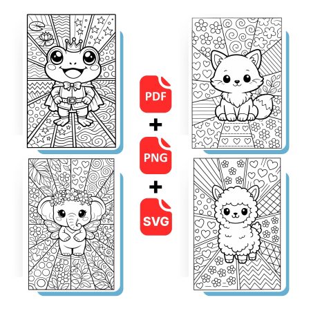 chibi animal patchwork coloring page