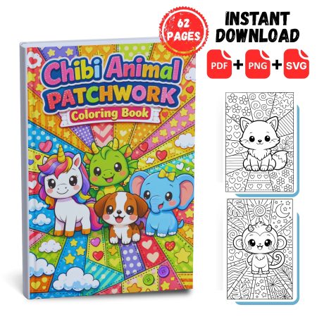 chibi animal patchwork coloring page