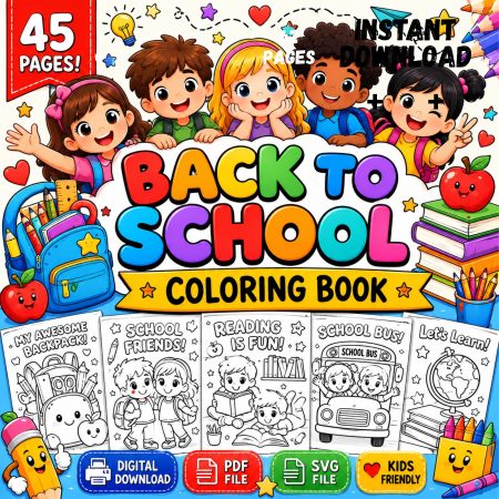 Back to School Coloring Pages for Kids | 45 Printable PDF & SVG School Coloring Book