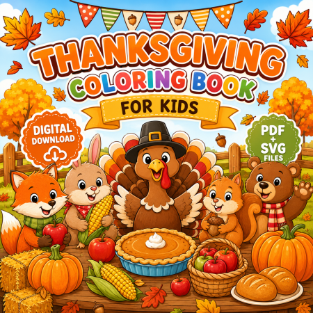 40+ Thanksgiving Coloring Pages for Kids | Printable PDF & SVG Coloring Book Digital Download